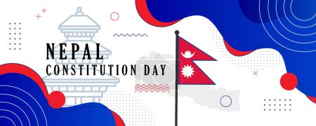 Téléchargez les illustrations : Bannière du jour de la constitution népalaise pour l'anniversaire de l'indépendance. Drapeau du Népal et design rétro abstrait géométrique moderne. - en licence libre de droit