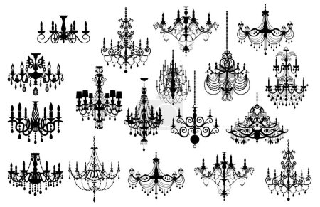 Illustration for Set of different chandelier  silhouette. isolated vector illustration - Royalty Free Image