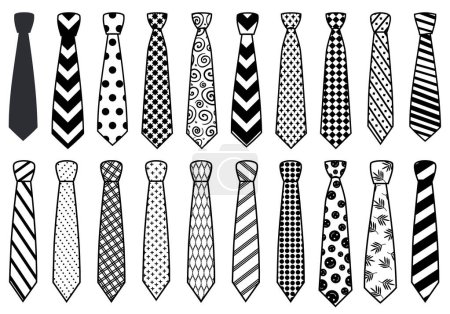Illustration for Variety of ties silhouettes set. Elegant black striped textiles - Royalty Free Image