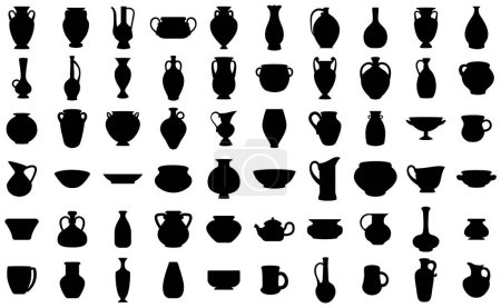 Foto de Conjunto de siluetas de cerámica y jarrones, ilustraciones vectoriales aisladas en maceta negra sobre fondo blanco - Imagen libre de derechos
