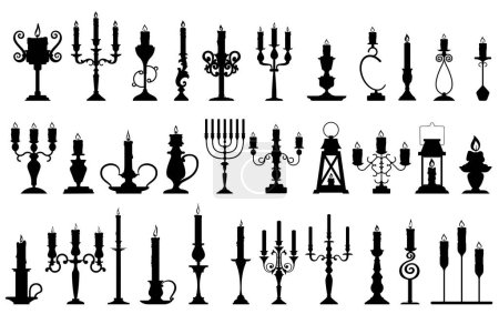 Téléchargez les illustrations : Silhouettes de chandeliers illustration vectorielle. icônes chandelier noir isolé sur fond blanc - en licence libre de droit