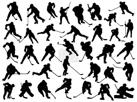 Illustration for Hockey players silhouettes set vector illustration isolated on white background - Royalty Free Image