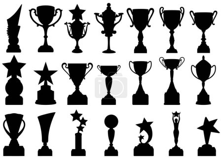Set of trophy cup silhouettes. Isolated vector illustrations on white background	
