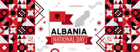 Albania national day banner for independence day anniversary. Flag of Albania and modern geometric retro abstract design.