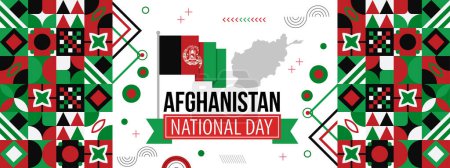 Illustration for Afghanistan national day banner design. Afghanistan flag and map theme graphic art web background. Abstract celebration geometric decoration, red green black color. - Royalty Free Image