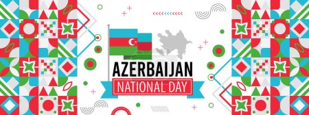 AZERBAIJAN national day banner with map, flag colors theme background and geometric abstract retro modern colorfull design