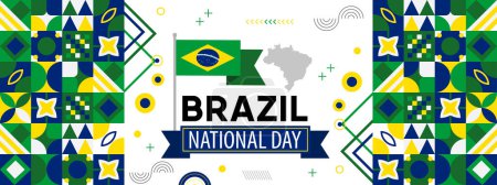 Brasilien Nationalfeiertagsbanner mit brasilianischen Flaggenfarben Themenhintergrund und geometrischen abstrakten Retro modernes Grün-Weiß-Design.