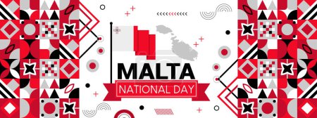 Malta Banner zum Nationalfeiertag mit abstraktem modernem Design. Malaysia Flagge und Karte mit Typographen Flagge Farbthema.