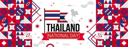 Thailand Nationalfeiertagsbanner mit thailändischer Flagge und Kartenfarben Themenhintergrund und geometrischem abstrakten Asien modernes rot blau weißes Design. Bangkok asiatische Unterstützer. 