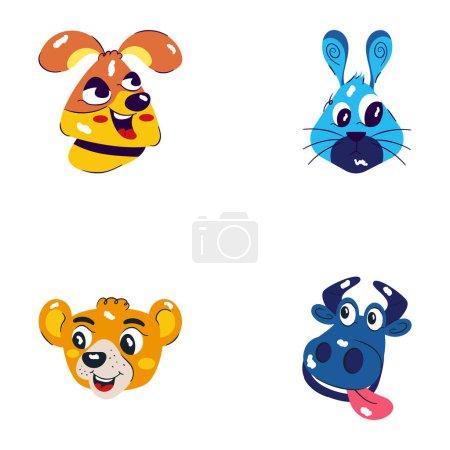 Illustration for Vector set of various cute animals icons, stickers, badges and symbols - Royalty Free Image