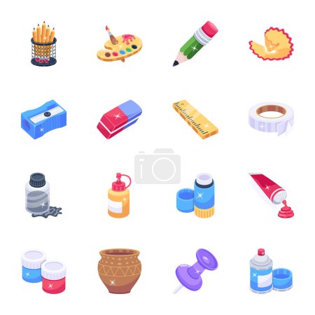 Illustration for Pack of School Supplies 2D Icons - Royalty Free Image