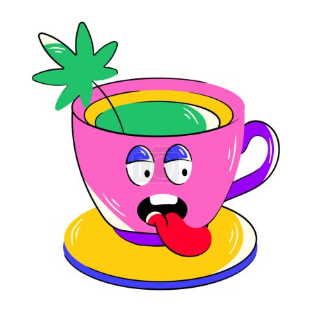 Illustration for Colourful sticker vector of a weed tea cup in flat style - Royalty Free Image