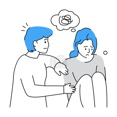 Téléchargez les illustrations : Illustration vectorielle de l'homme réconfortant une femme triste - en licence libre de droit