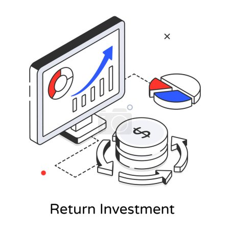 bannière isométrique avec retour sur investissement, illustration vectorielle