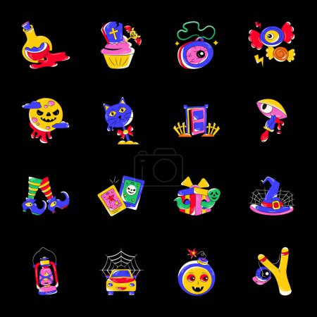 Ilustración de Banner con conjunto de iconos de Halloween, ilustración vectorial - Imagen libre de derechos
