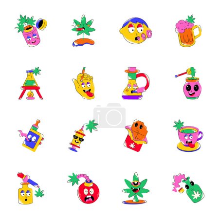 Illustration for Vector illustration of a set of funny cartoon characters - Royalty Free Image