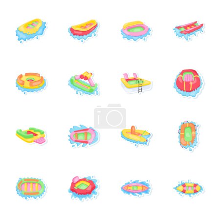 Téléchargez les illustrations : Set of different inflatable boat icons. vector illustration - en licence libre de droit