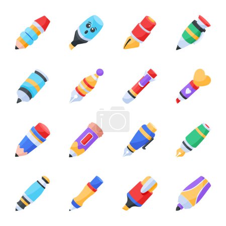 Illustration for Colorful flat icons set with various pencils - Royalty Free Image