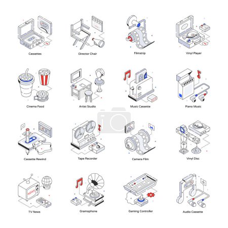 Illustration for Podcast and Filmmaking Isometric Icons - Royalty Free Image