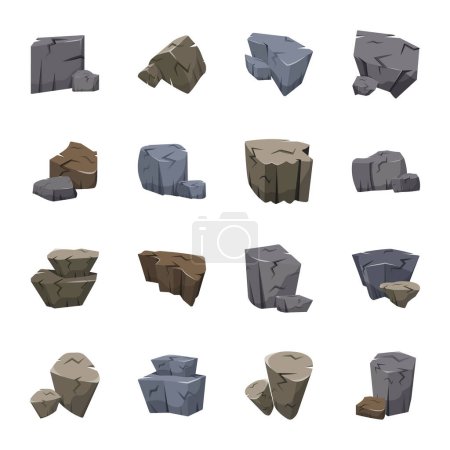 Illustration for Set of Mountain Rocks and Stones Flat Icons - Royalty Free Image