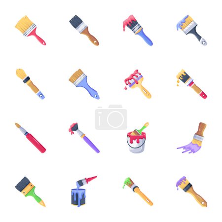 Illustration for Set of flat icons of paint brushes. vector illustration - Royalty Free Image
