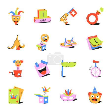 Illustration for April fools day vector icons on white background - Royalty Free Image