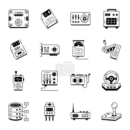 Illustration for Set of Hardware Accessories Line Icons - Royalty Free Image