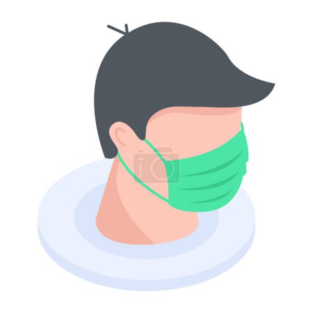 Illustration for Man wearing Medical mask Isometric Icon - Royalty Free Image