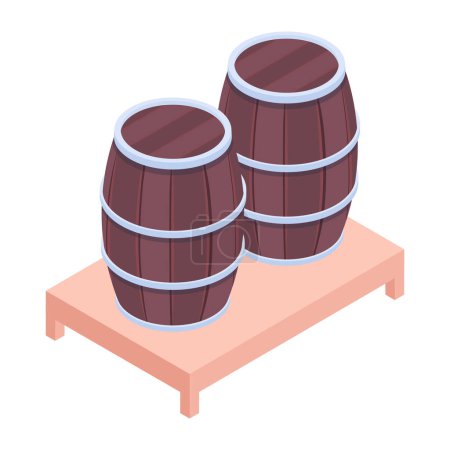 Illustration for An editable isometric icon of wooden barrels - Royalty Free Image