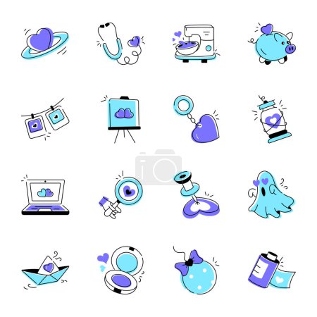 Illustration for Trendy Collection of Love and Wedding Doodle Icons - Royalty Free Image