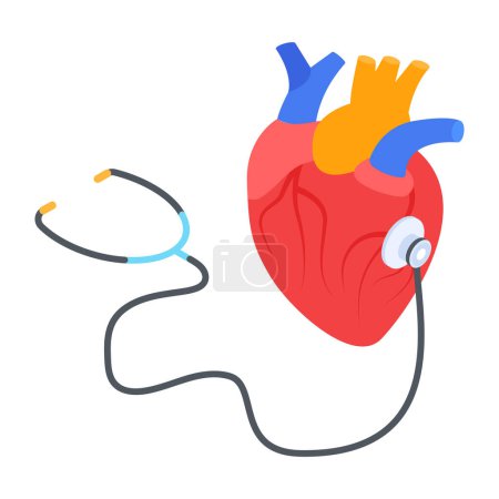 Téléchargez les illustrations : Coeur humain avec illustration vectorielle stéthoscope sur fond blanc - en licence libre de droit