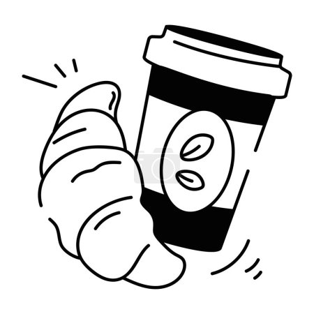 Illustration for Coffee cup and croissant icon, outline style - Royalty Free Image