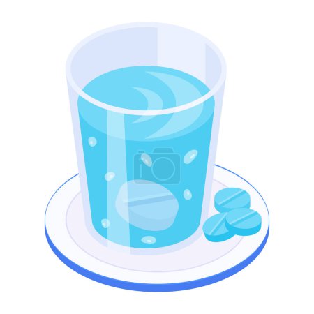 Illustration for Vector illustration of cup with water and pills - Royalty Free Image