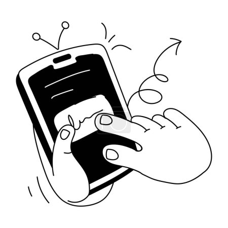 Téléchargez les illustrations : Mains tenant téléphone vecteur illustration - en licence libre de droit