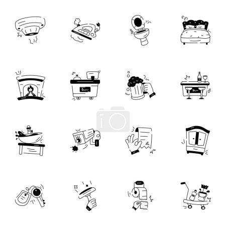 Téléchargez les illustrations : Pack de services d'hébergement Doodle Icônes - en licence libre de droit