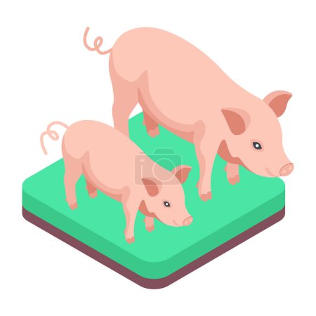 Téléchargez les illustrations : Une icône isométrique des porcs de ferme - en licence libre de droit