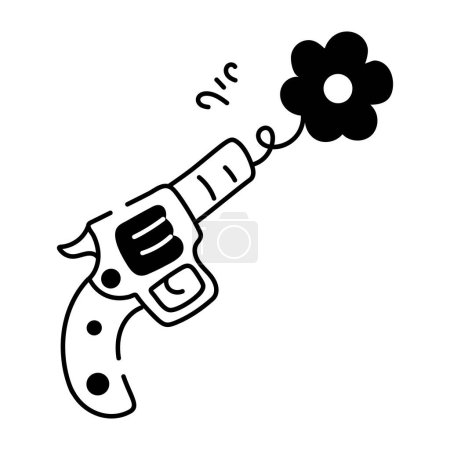 Téléchargez les illustrations : Pistolet à gribouille dessiné à la main avec fleur - en licence libre de droit