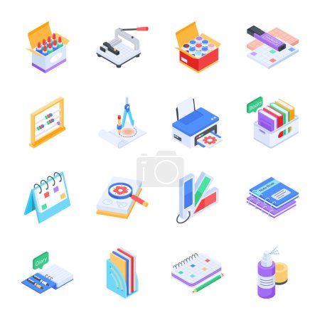 Illustration for Set of School Accessories Isometric Icons - Royalty Free Image