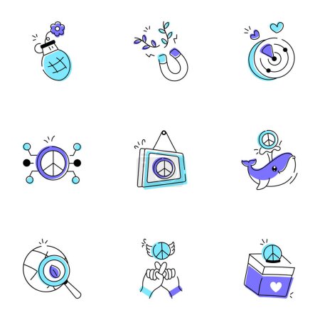 Illustration for Collection of Peace Day Doodle Icons - Royalty Free Image