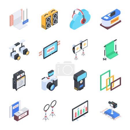 Illustration for Pack of 16 Isometric Studio Icons - Royalty Free Image