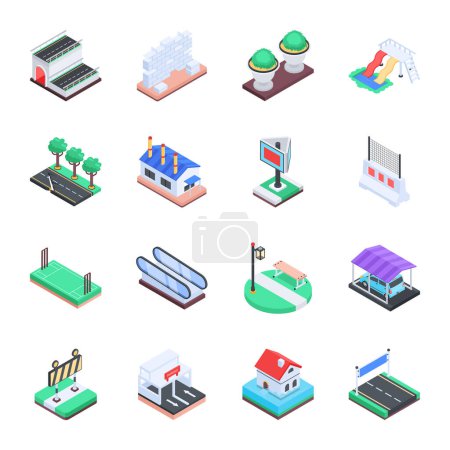 Illustration for Collection of City Construction Isometric Illustrations - Royalty Free Image