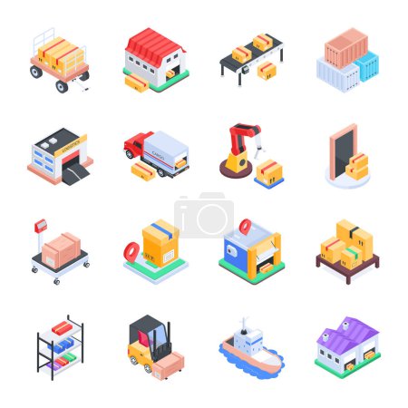 Illustration for Trendy Logistic Services Isometric Icons - Royalty Free Image