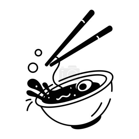 Téléchargez les illustrations : Obtenez cette icône de nouilles doodle bol - en licence libre de droit