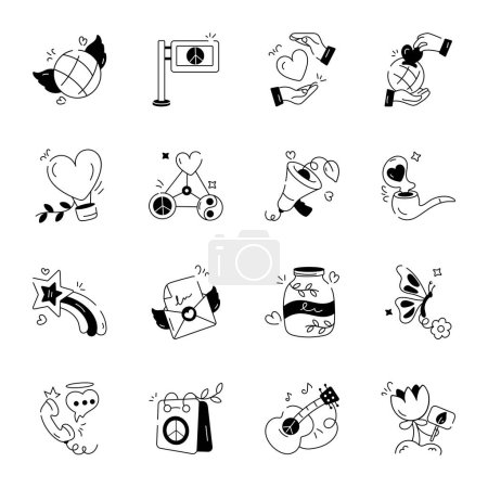 Illustration for Trendy Set of Peace and Love Doodles - Royalty Free Image