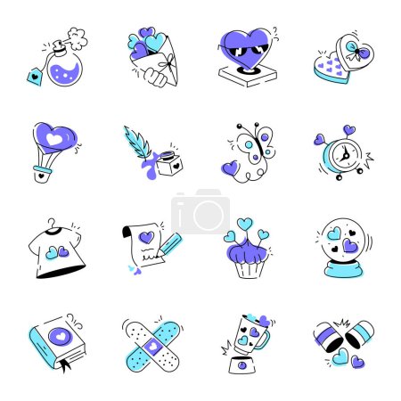 Illustration for Set of Love Day Doodle Icons - Royalty Free Image