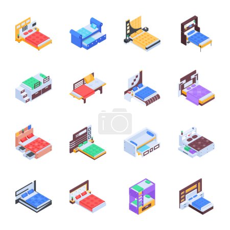 Illustration for Pack of Room Furniture Isometric Icons - Royalty Free Image