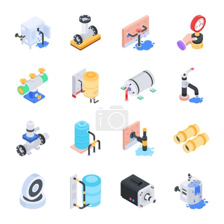 Illustration for Set of Isometric Icons Depicting Plumbing Issues - Royalty Free Image