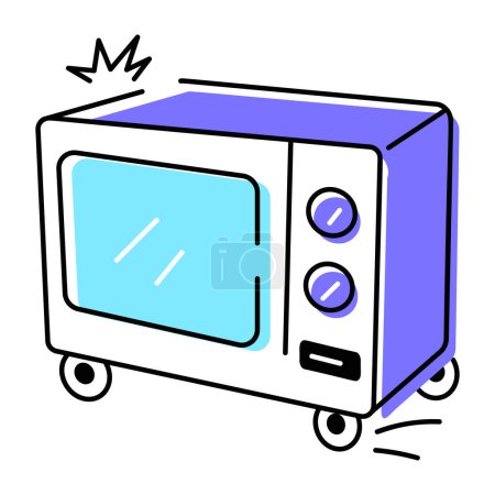 Téléchargez les illustrations : Dessin animé doodle microwavei con vecteur illustration - en licence libre de droit