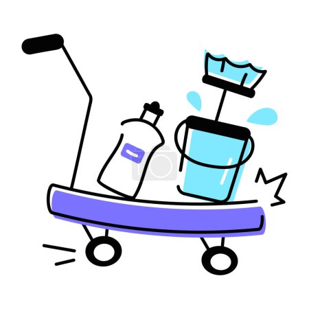 Illustration for Premium hand drawn icon of cleaning trolley - Royalty Free Image