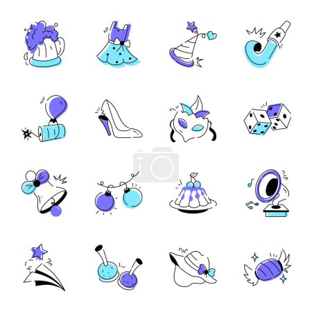 Illustration for Collection of Party Delights Hand Drawn Icons - Royalty Free Image